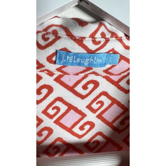 J McLaughlin Large Catalina Cloth Pink Geometric Swirl Collared 3/4 Sleeve Shirt - Picture 6 of 9